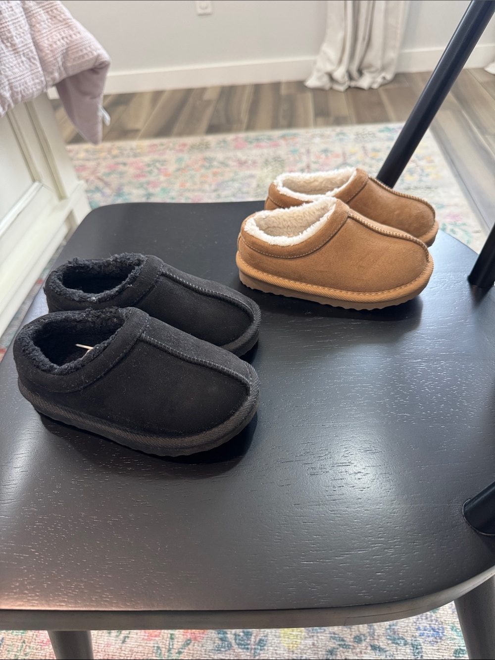 Kids Cozy Slip-On Faux Shearling Slippers - Black & Brown bundle